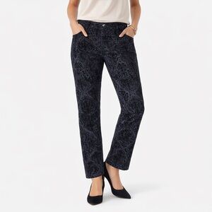 CHICO’S Platinum Textured Paisley Straight Pants Blue Black 6